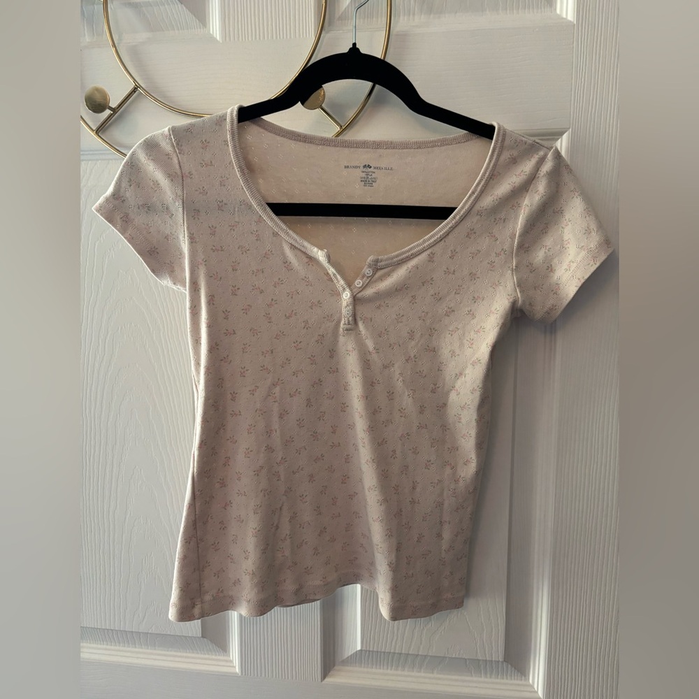 Brandy Melville Pointelle Pink Floral Baby Tee
